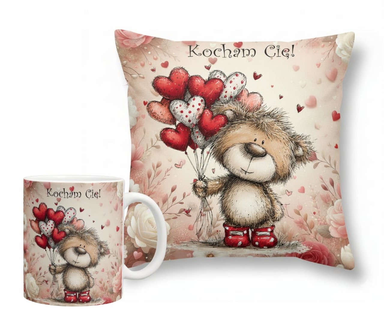 Poduszka i kubek na walentynki zestaw prezentowy walentynkowy