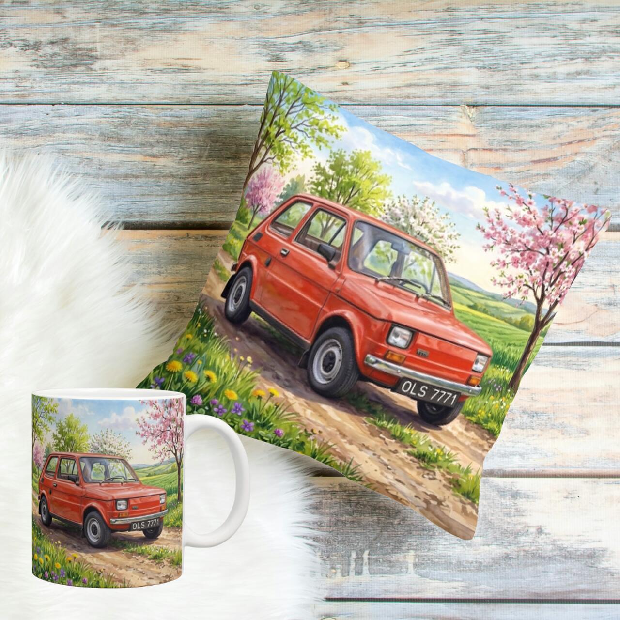 Poduszka i kubek samochód fiat 126p Mały Fiat Maluch czerwony