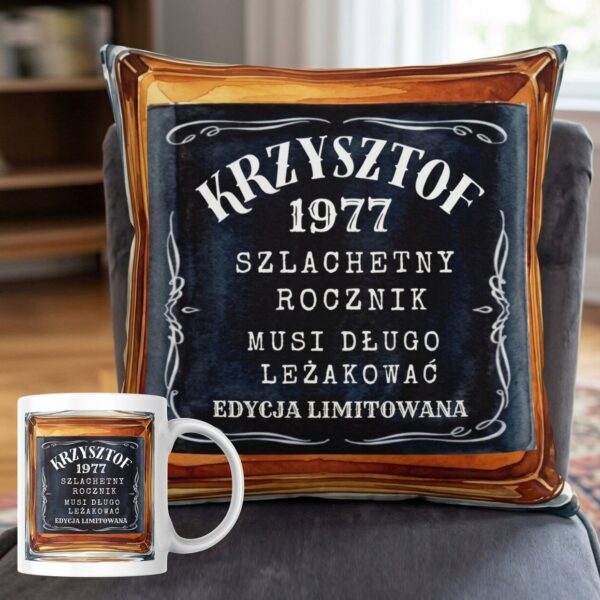 Poduszka i kubek Whiskey prezent na urodziny personalizowany