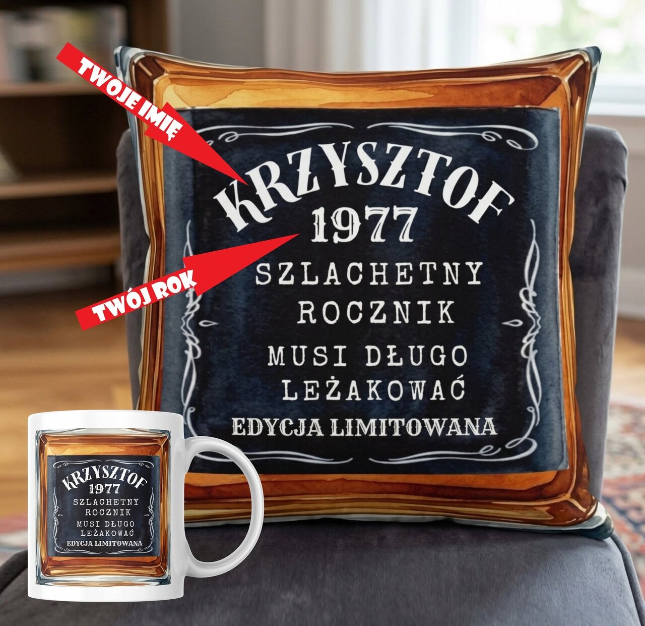 Poduszka i kubek Whiskey prezent na urodziny personalizowany - obrazek 2